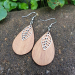 Tear Drop Large Leaf Wood Earrings