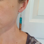 Blue Rectangle Drops Resin & Wood Earrings