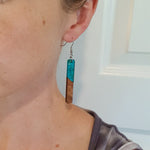 Green Rectangle Drops Resin & Wood Earrings