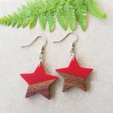 Star Red - Wood & Resin Earrings