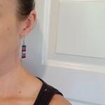 Rectangle Sml Resin & Wood Earrings - Dark Blue Stripe