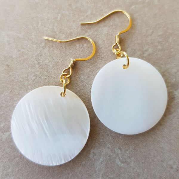 White Shell Earrings - Gold